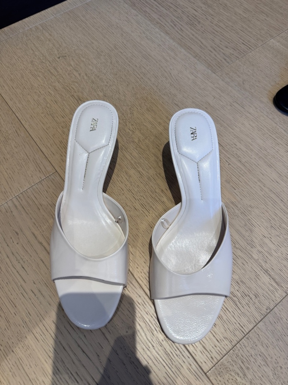 Zara White Leather Patent Heel Sandals for Women